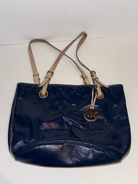 Michael Kors Navy Patent Leather Shoulder Tote